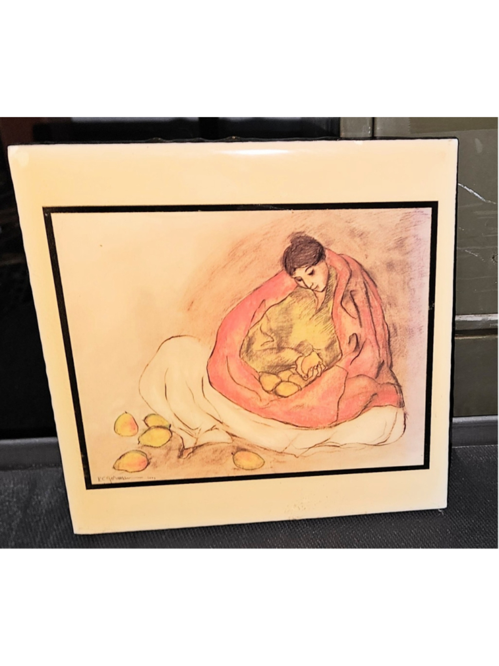 1977 R.C. Gorman Signed Ceramic Tile 12X12 Navajo Woman With Pears 514 PRISTINE